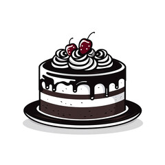 cake, sharp clean and bold black lines, triadic Flat color, isolated on white сreated with Generative Ai