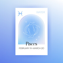 Zodiac Water Pisces. Vector Illustration of Celestial Symbol. Astrology and Future Prediction. Horoscope Sign Gradient.
