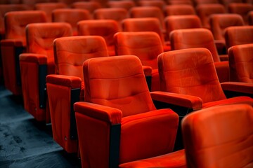 Obraz premium close up a cinema auditorium with red chairs