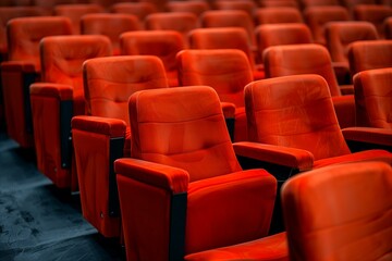 close up a cinema auditorium with red chairs