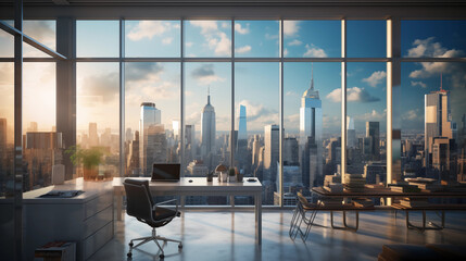 Modern empty office room in big city