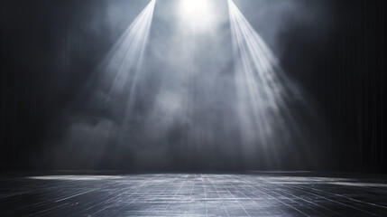Dramatic Spotlight on a Dark Stage with Mist
