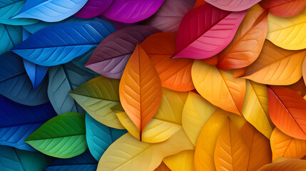 Fototapeta na wymiar colorful autumn leaves background, Hues of Nature Gradient Multicolor Leaf Arrangement