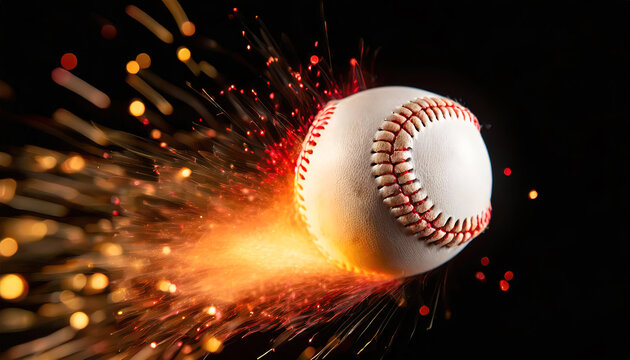 Baseball ball with fire effect and sparks