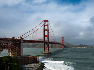 Golden Gate Bridge San Francisco Bay with waves 07