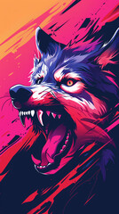 illustration of colorful angry wolf