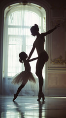 silhouette of a little and big ballerinas 