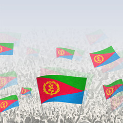 Fototapeta na wymiar Crowd of people waving flag of Eritrea square graphic for social media and news.