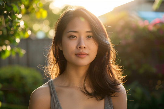 Portrait of a beautiful young asian woman looking at the camera