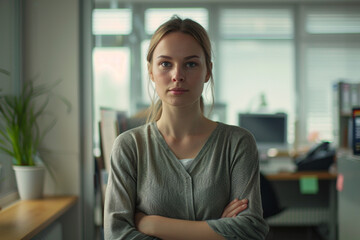 Portrait of a beautiful young business woman standing in an office.