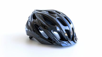 A sleek black sports helmet with aerodynamic design isolated on a white background.