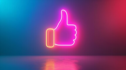 neon sign with a thumbs up icon on a vibrant color background for social media
