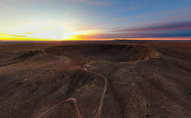 Sunrise Over Meteor Crater, Winslow Arizona By Drone