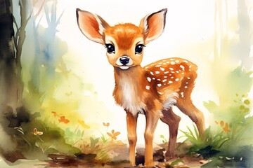 a watercolor of a baby deer