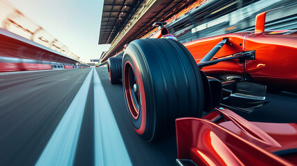 close up a formula 1 car at full speed on a racing circuit. - Powered by Adobe