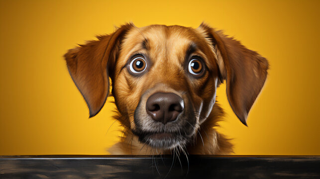 Portrait of a frightened Sabaka on a yellow background