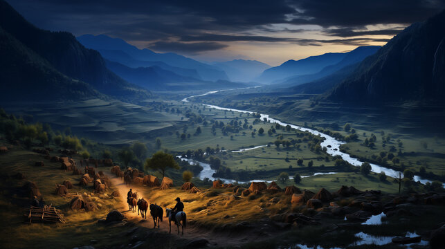 Les Cheyennes, dans l'ombre de la nuit, gardent les secrets de leur terre sacrée, murmurant à l'écho des montagnes.