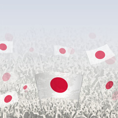 Crowd of people waving flag of Japan square graphic for social media and news.