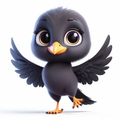 3D funny crow cartoon. Birds in the wild for illustrations for children. AI generated