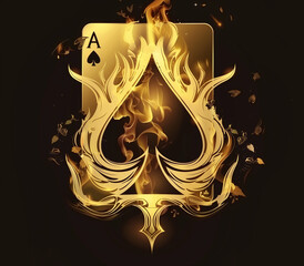 3D Ace of Spades Card Against a Golden Flame Backdrop