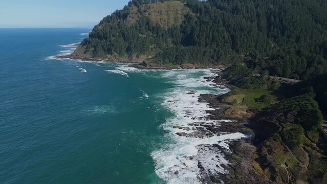 Oregon Coast Pacific Northwest Cape Perpetua Thors Well Devils Churn Cooks Chasm Aerial Video