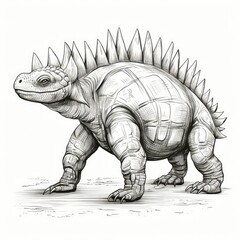 Obraz premium Dinosaur Sketch, Hand Drawn Sketched Stegosaurus Dino, Engraving Dinosaurs, Ink Jurassic Monster