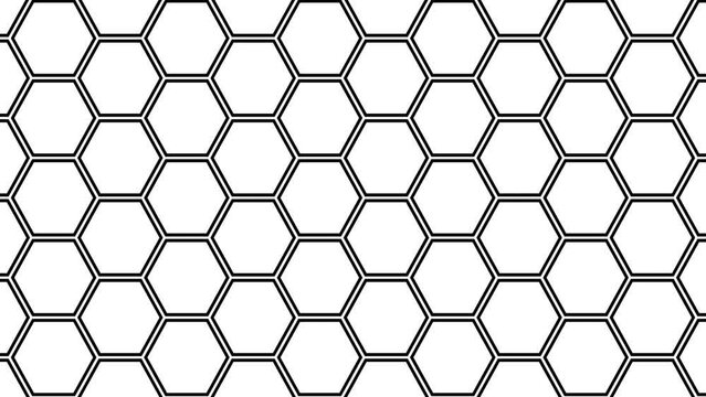 4K looped. Black and white geometric hexagon seamless pattern background