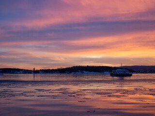 Fototapeta na wymiar A beautiful sunset over the Oslofjord