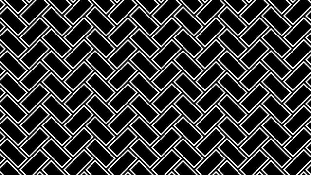 4K looped Black and white seamless brick pattern background. Endless loop. Brick design seamless loop on black screen.
