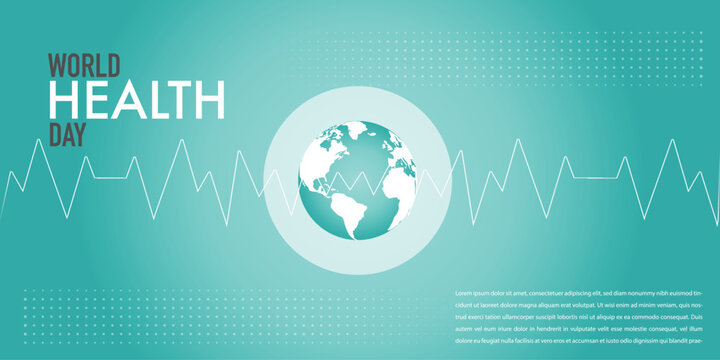 World Health Day is a global health awareness day celebrated every year on 7th April. World health day concept world map, heartbeat, stethoscope and flat icons for healthcare and medical