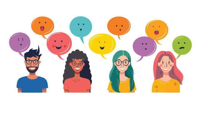 People icons and colorful voice bubbles vector illustration