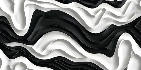 Waves with a zebra stripe pattern black and white with a wild twist seamless background. Concept Striped Waves, Zebra Pattern, Black and White, Wild Twist, Seamless Background