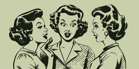 retro cartoon illustration of gossiping women