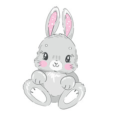 Hand Drawn Cute Bunny vector, design rabbit, kids print 