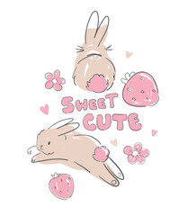 Hand Drawn Cute Bunny, Design rabbit illustration, Kids Print Vector