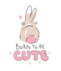 Hand Drawn Cute Bunny, Design rabbit illustration, Kids Print Vector