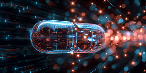 3D Rendering of a Translucent Medical Capsule with Circuitry