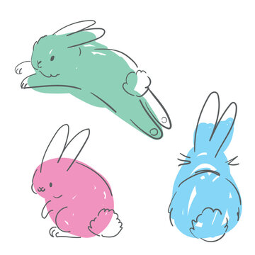 Hand Drawn Set Cute Bunny, Design rabbit illustration, Kids Print Vector