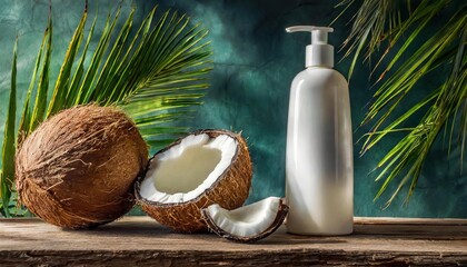 Coconut Lotion bottle - blank bottle with natural ingredients for product mockup template. Lotion shampoo conditioner soap