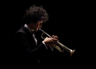 Profile shot of a musician playing a trumpet