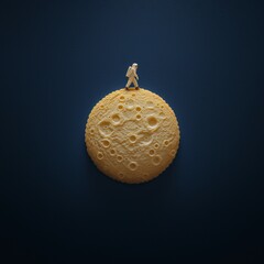 A small astronaut walking on a moon shaped cookie. Taste exploration conceptual background - 746111714