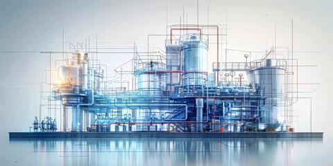 Fotobehang A Schematic Illustration of an Industrial Chemical Plant Highlighting the Intricacy of Engineering Design, Generative AI © Ben