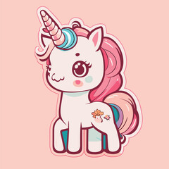 unicorn cartoon character illustration, sticker, clean white background, t-shirt design, graffiti, vibrant, vector illustration kawaii