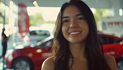  Latin american woman at a car dealership