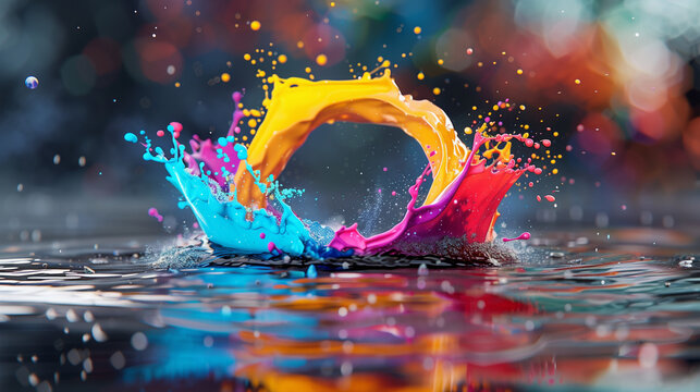 An electrifying dance of vibrant paint splashes creates a dynamic and colorful circle, symbolizing creativity and energy 