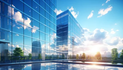 Zelfklevend Fotobehang modern office glass building with sky.  © Juli Puli