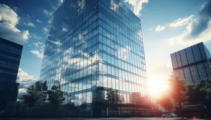 Fotobehang modern office glass building with sky.  © Juli Puli