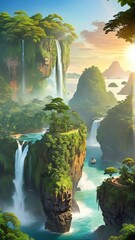 waterfall and rainbow