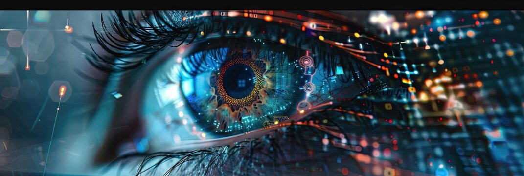 Closeup of a human eye with digital data overlay for iris scan and retinal scan technologies