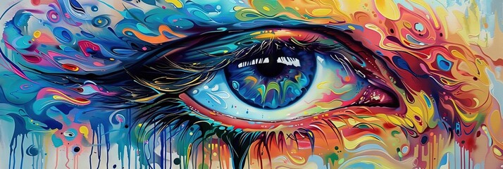 Human eye melting with color - obrazy, fototapety, plakaty